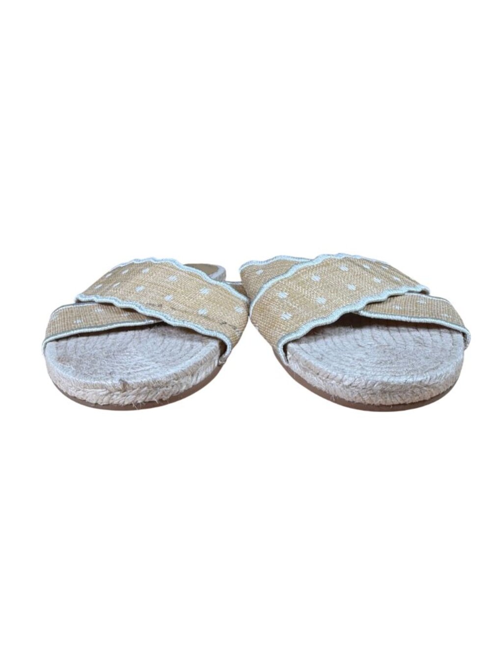 J. Crew Factory BZ198 Scalloped Polka-Dot Raffia Slide Sandals Size 8M NWT - Picture 4 of 7